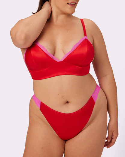 Luminous Lace Longline Bralette | Glow Satin | Archive (Red Rose)