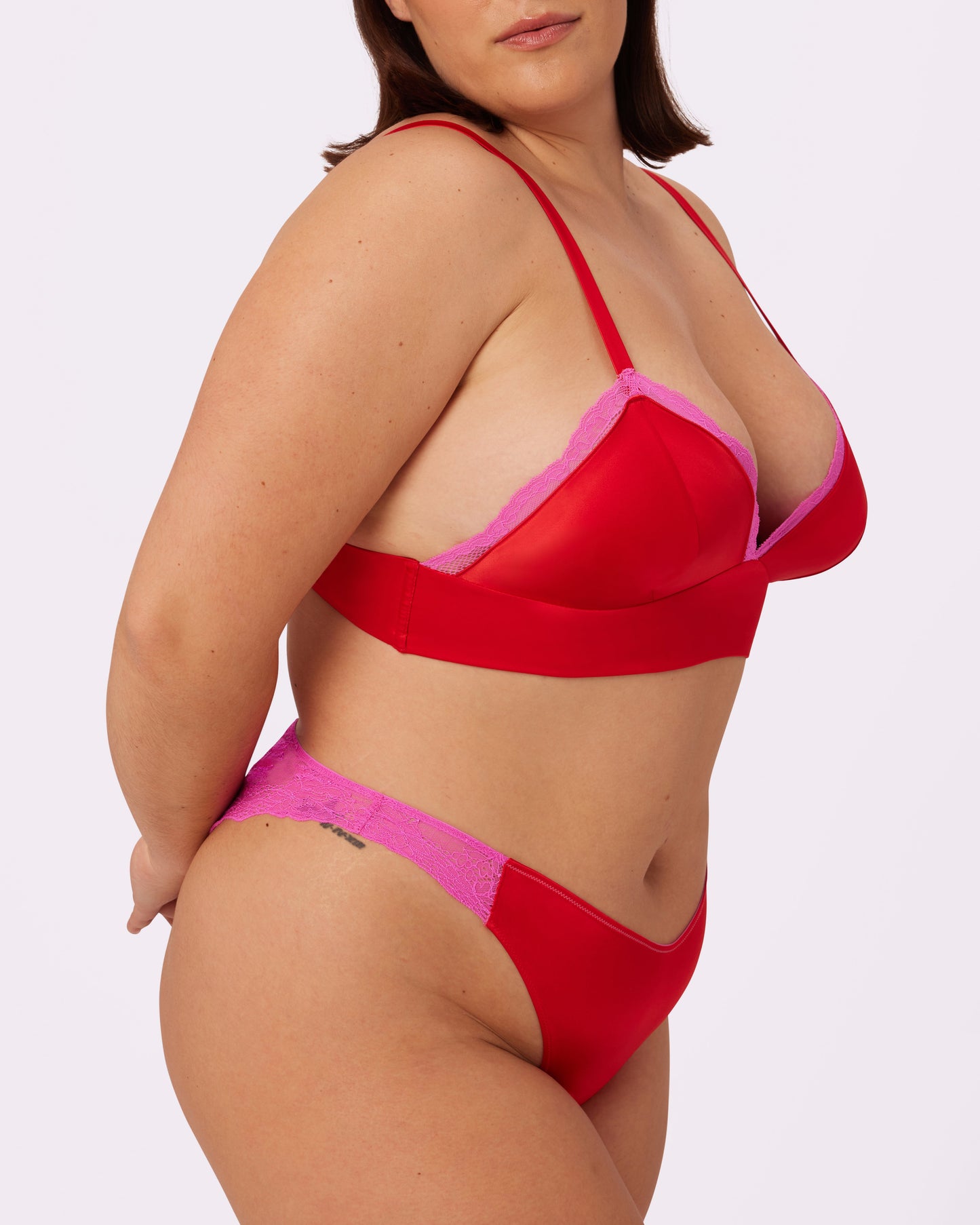 Luminous Lace Longline Bralette | Glow Satin | Archive (Red Rose)