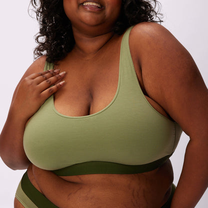 Plunge Back Scoop Bralette | New:Cotton | Archive (Moss)