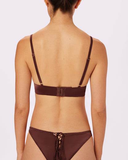 Betsey Johnson Sweetheart Satin Longline Bralette | Glow Satin (Espresso)