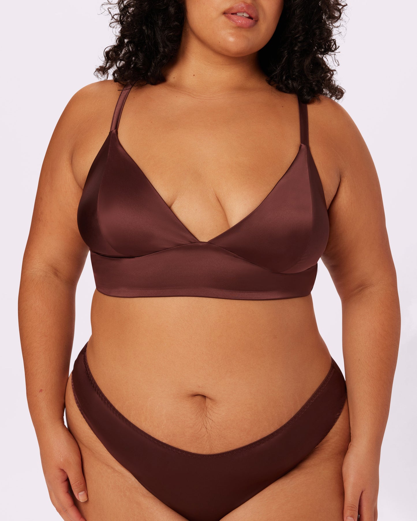 Betsey Johnson Sweetheart Satin Longline Bralette | Glow Satin (Espresso)