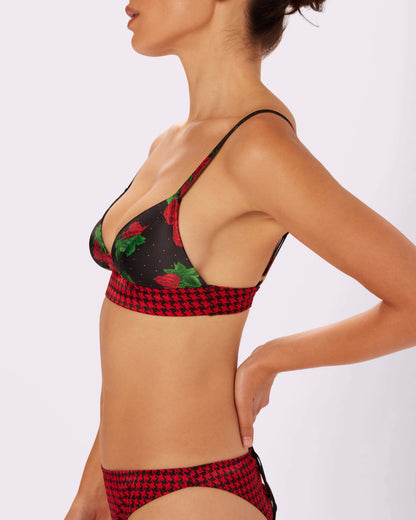 Betsey Johnson Sweetheart Satin Longline Bralette | Glow Satin (Check Mate)