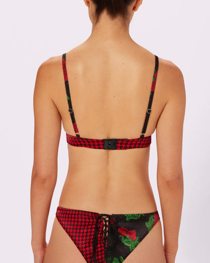 Betsey Johnson Sweetheart Satin Longline Bralette | Glow Satin (Check Mate)