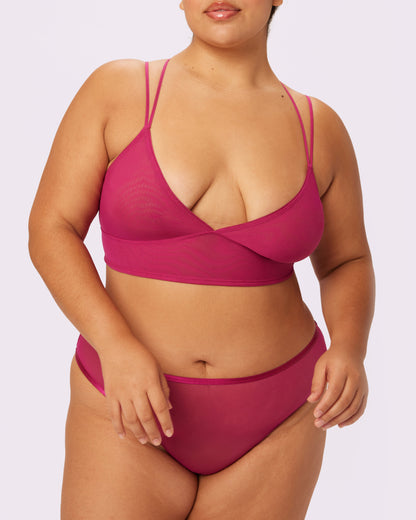 Strappy Longline Bralette | Silky Mesh | Archive (Maraschino)