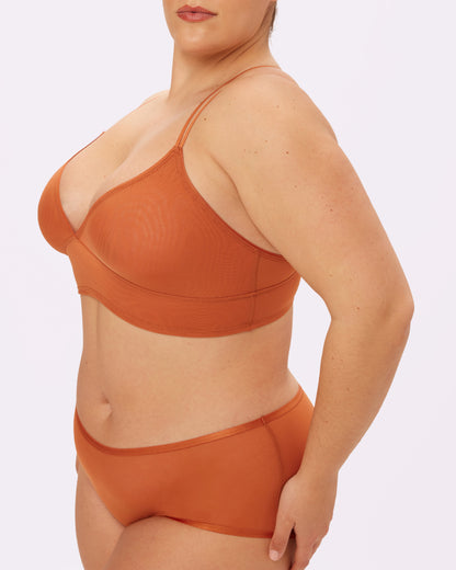 Strappy Longline Bralette | Silky Mesh | Archive (Butterscotch)