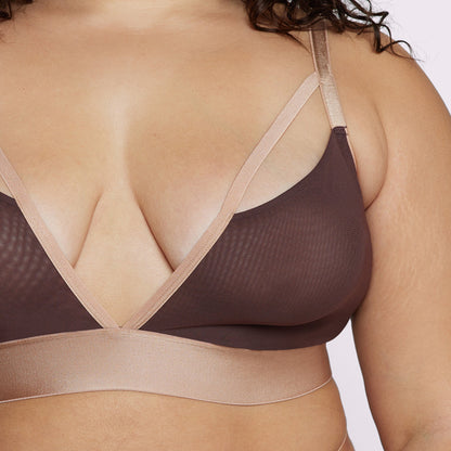 Strappy Triangle Bralette | Silky Mesh | Archive (Espresso with Teddy Trim)