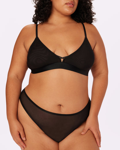 Betsey Johnson Cross-Back Triangle Bralette | Silky Mesh (Eightball)