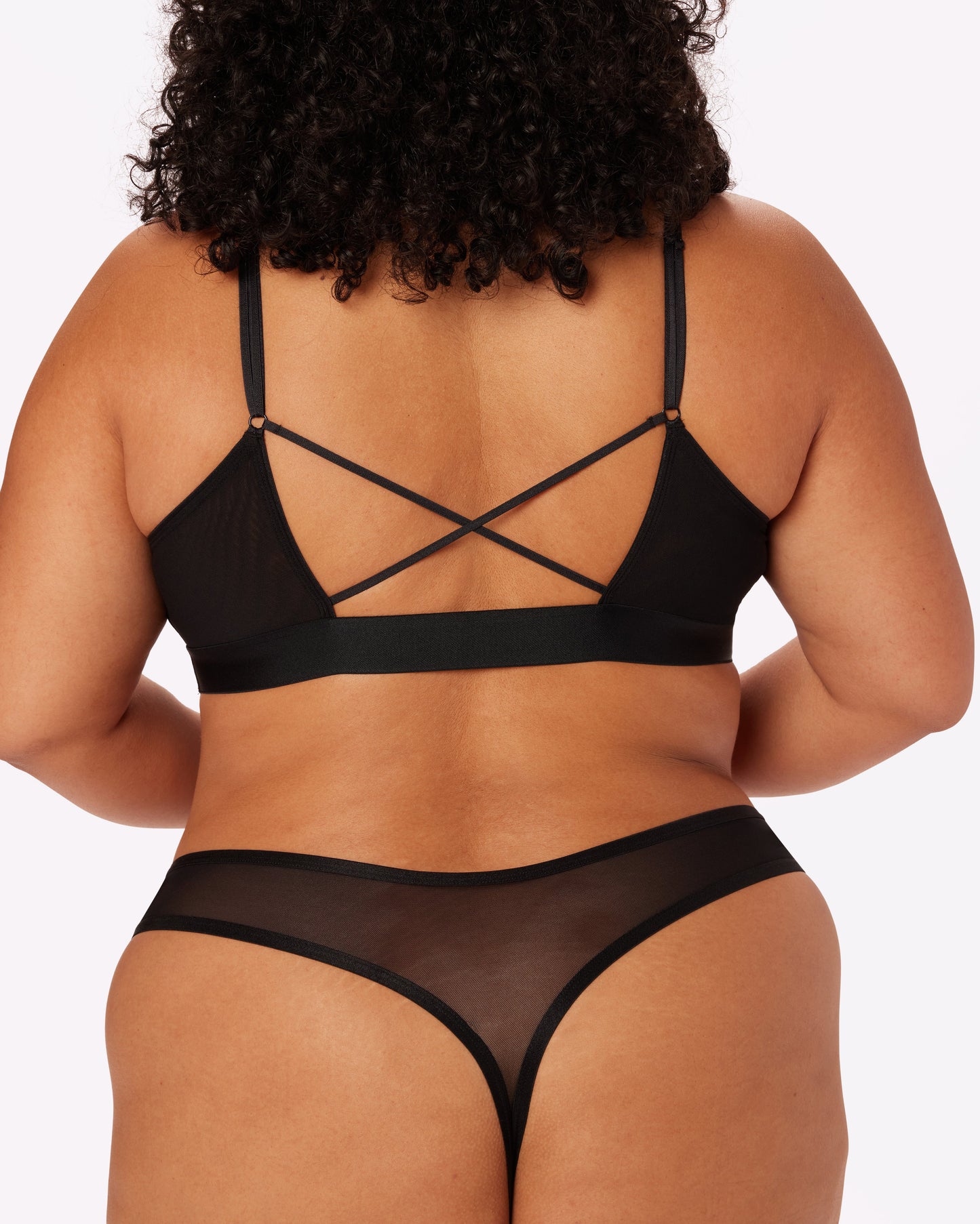 Betsey Johnson Cross-Back Triangle Bralette | Silky Mesh (Eightball)
