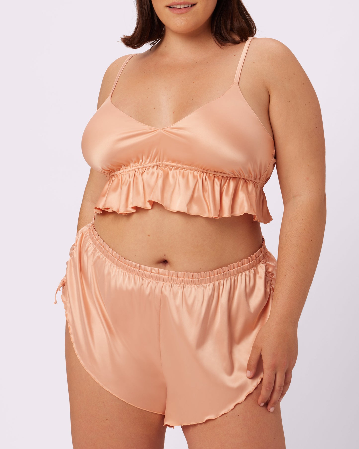 Luxe Tie-Back Flutter Crop | Luxe Satin (Rose Pearl)