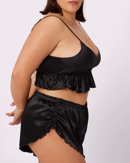 Luxe Tie-Back Flutter Crop | Luxe Satin (Eightball)