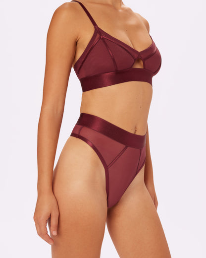 Sheer Sculpt Pop High Cut Thong | Silky Mesh | Archive (Blackberry)