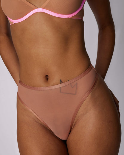 High Cut Thong | Silky Mesh  (Peach Fuzz)