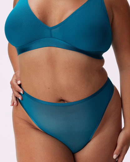 High Cut Thong | Silky Mesh (Lagoon)