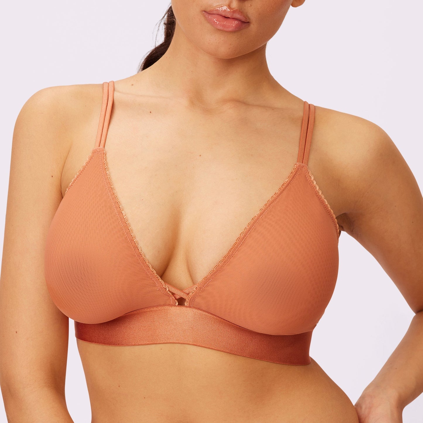 Flirty Lace Touch Triangle Bralette | Silky Mesh | Archive (Gingersnap)
