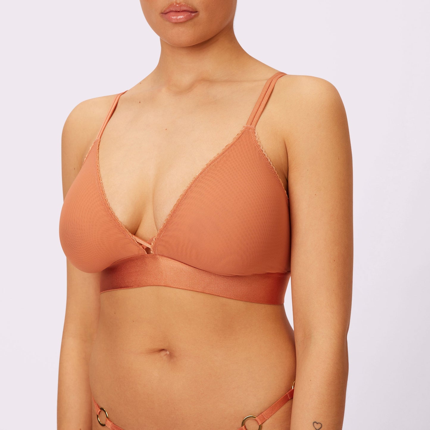Flirty Lace Touch Triangle Bralette | Silky Mesh | Archive (Gingersnap)