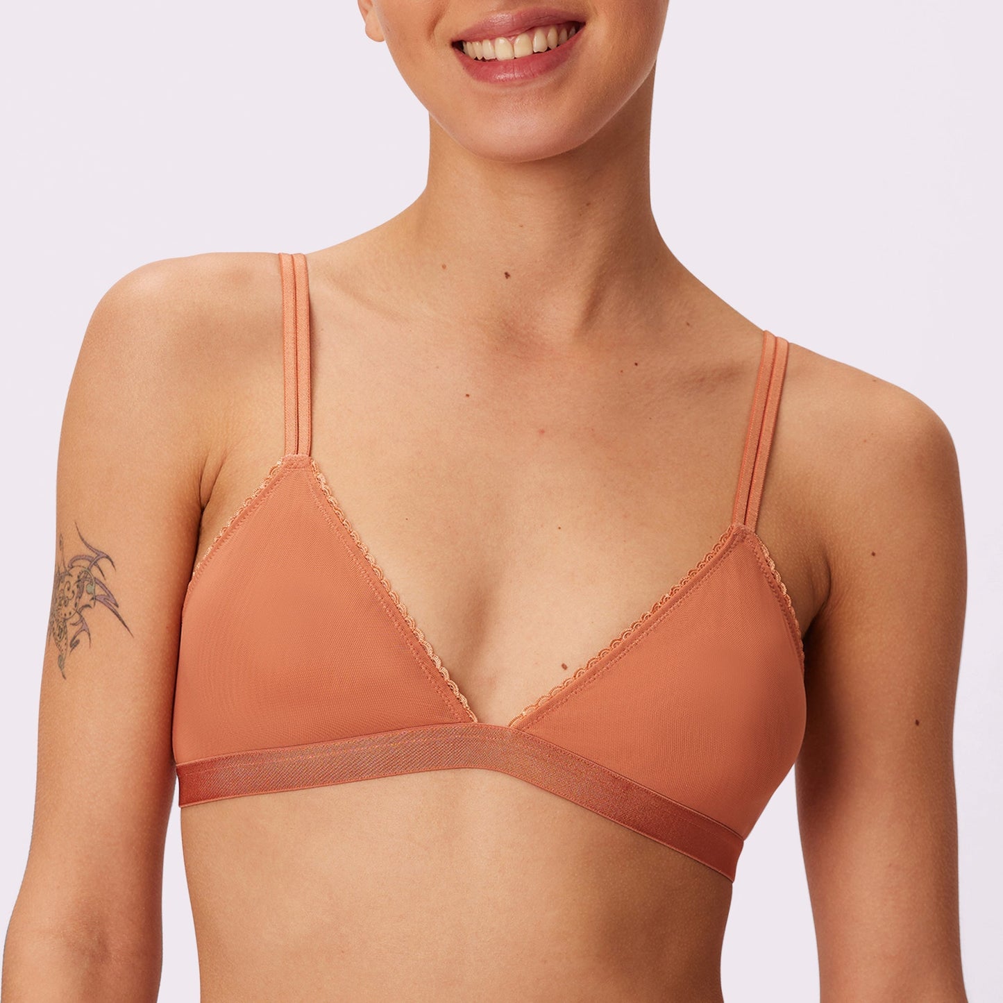 Flirty Lace Touch Triangle Bralette | Silky Mesh | Archive (Gingersnap)