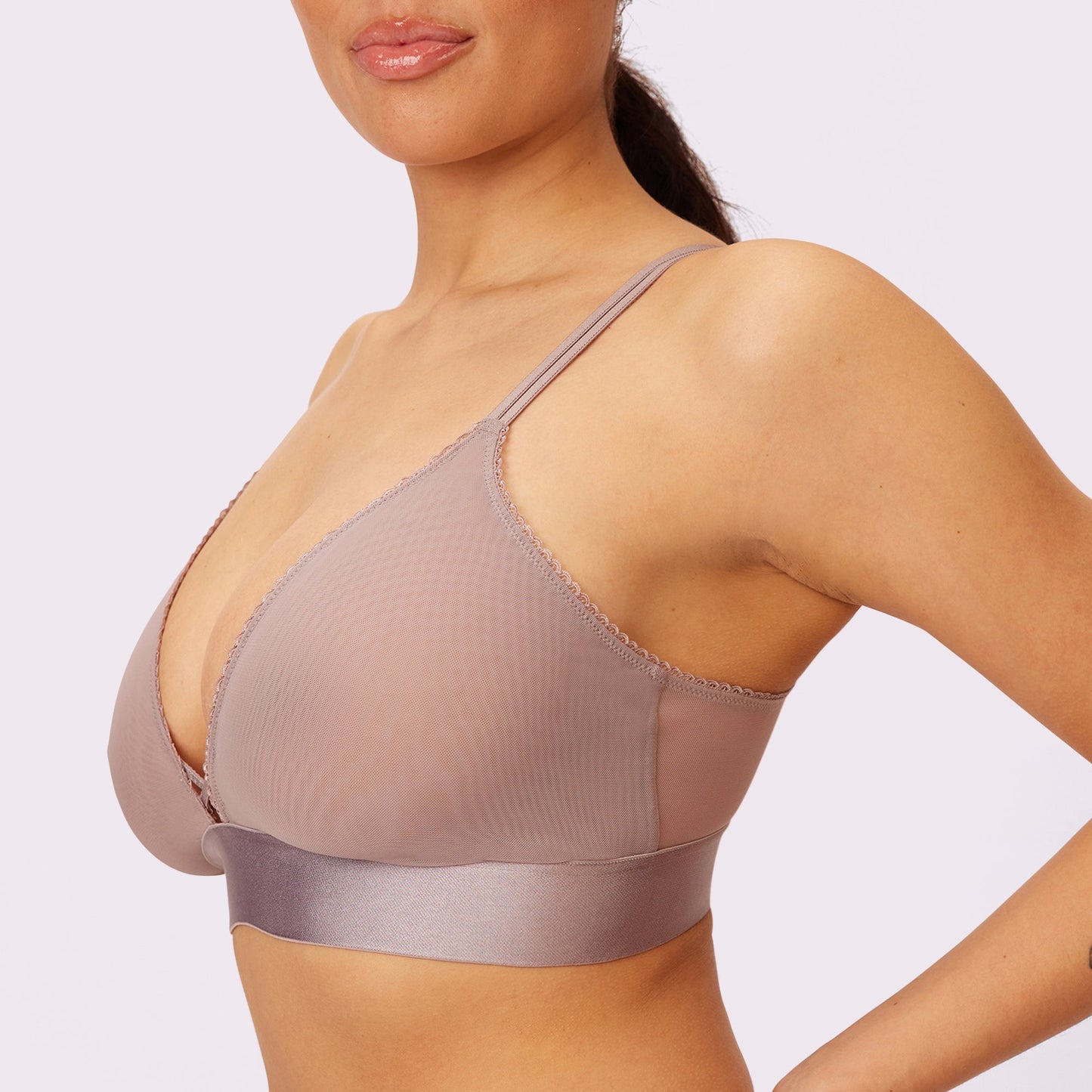 Flirty Lace Touch Triangle Bralette | Silky Mesh | Archive (Sandcastle)