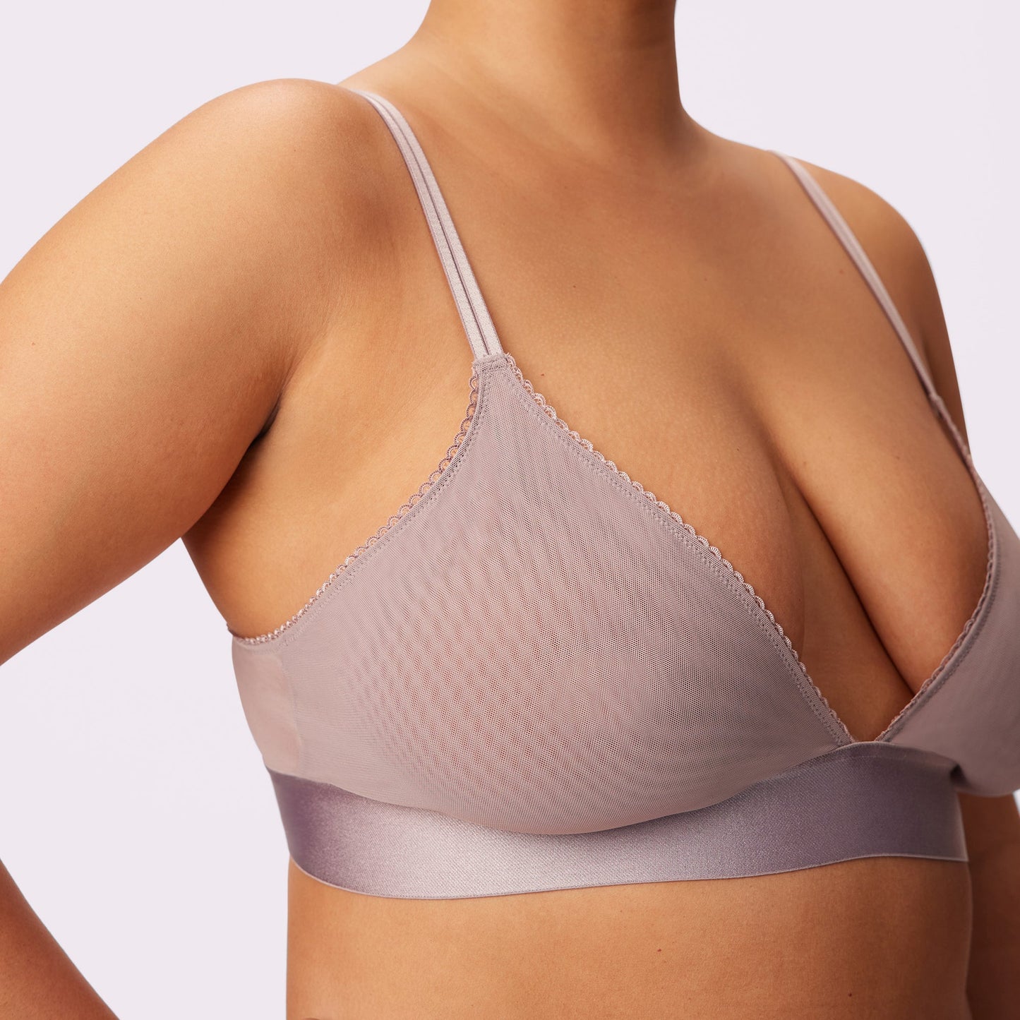 Flirty Lace Touch Triangle Bralette | Silky Mesh | Archive (Sandcastle)