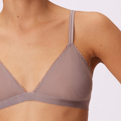 Flirty Lace Touch Triangle Bralette | Silky Mesh | Archive (Sandcastle)