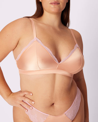Luminous Lace Triangle Bralette | Glow Satin | Archive (Pink Peony)