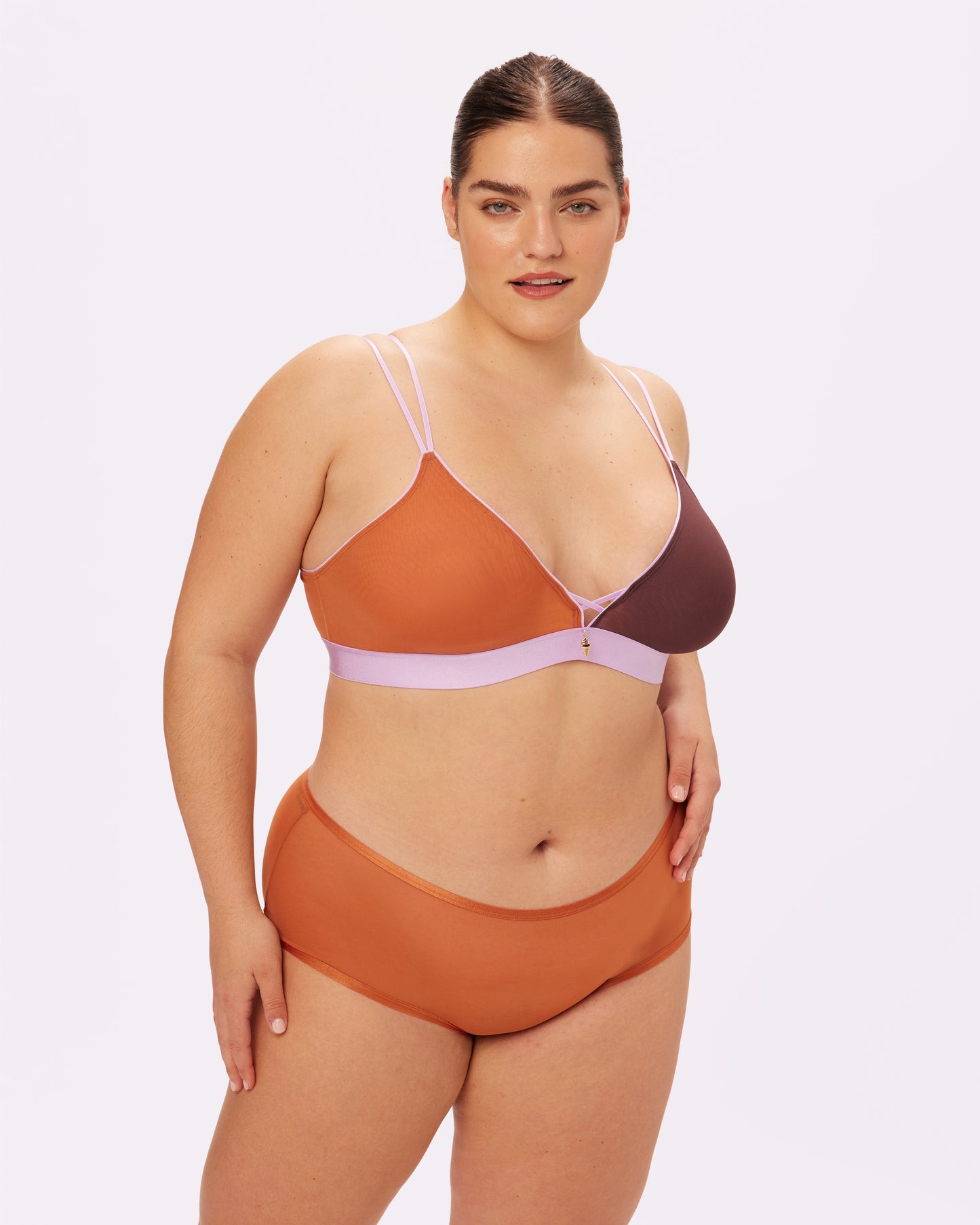 Cross-Back Triangle Bralette | Silky Mesh (Waffle Cone)