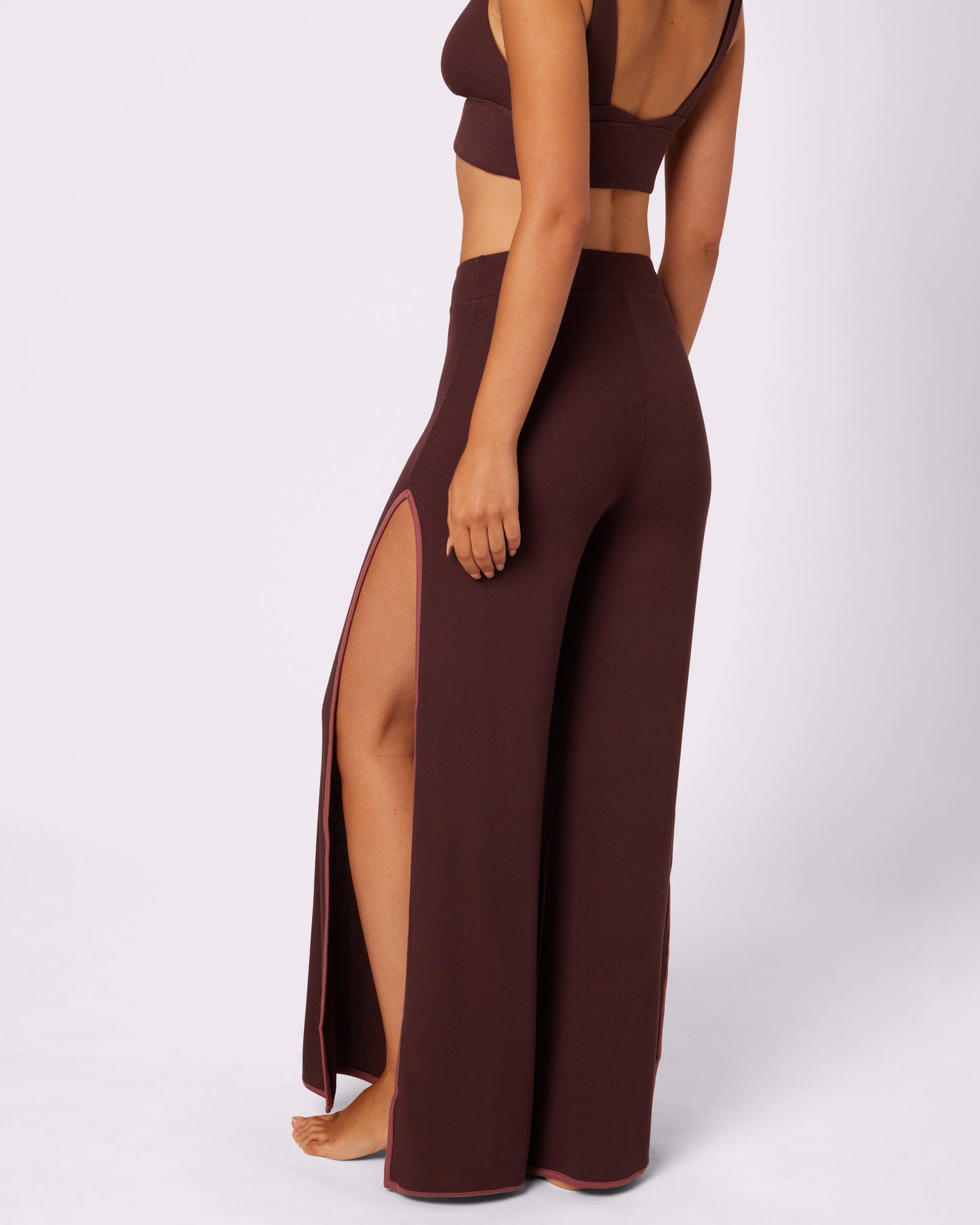 Comfort Rib Wide Leg Slit Pants | Lush Rib (Pretzel)