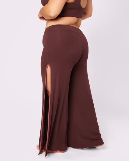Comfort Rib Wide Leg Slit Pants | Lush Rib (Pretzel)